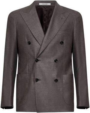 Tagliatore Tobacco Silk And Wool Vesuvio Double-Breasted Blazer - Black