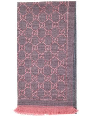 Gucci Knit Scarf With Jacquard Gg Motif - Purple