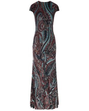 Etro Long Paisley Print Dress With Short Sleeves - White