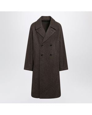Lemaire Long Double-Breasted Mud Wool And Alpaca Coat - Black