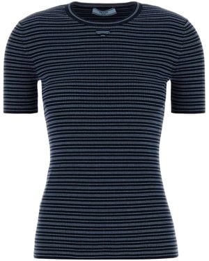 Prada Embroidered Stretch Cotton Blend T-shirt - Blue