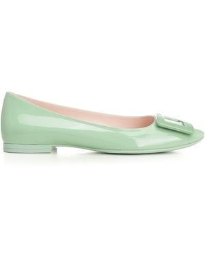Roger Vivier Patent Leather Gommettine Ballerinas - Green
