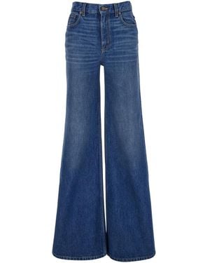 Chloé Chloã High Waisted Jeans With Wide Leg And Logo Patch On The Rear - Blue
