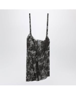 Prada Chantilly Lace Midi Skirt With Straps - Black