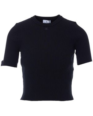 Courreges Logo Buckle Rib Knit T-Shirt - Blue