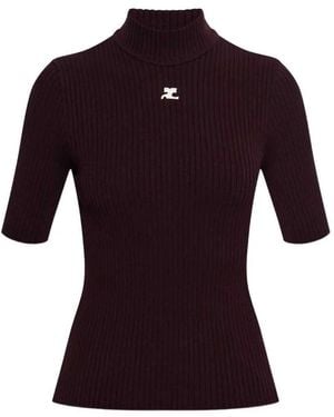 Courreges Short-Sleeved Ribbed Sweater - Purple