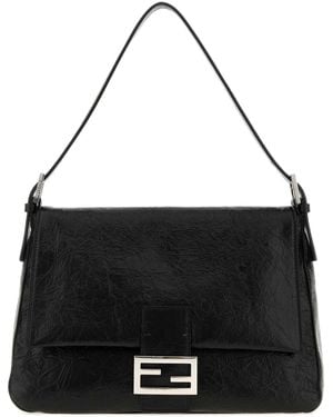 Fendi Leather Flap 26235 Shoulder Bag - Black