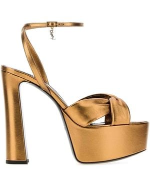 Saint Laurent Bronze Leather Holly Sandals - Metallic
