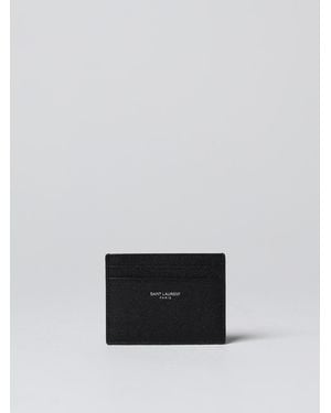 Saint Laurent Calfskin Leather Card Holder With Embossed Logo - White