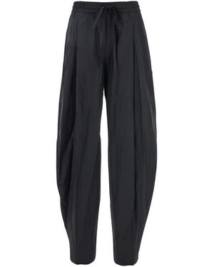 ANDAMANE Pants With Cannon Pleats And Elastic Waist With Drawstring - Blue