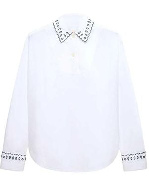 Marni Poplin Shirt With Half-Button Placket And Broderie Anglaise - White