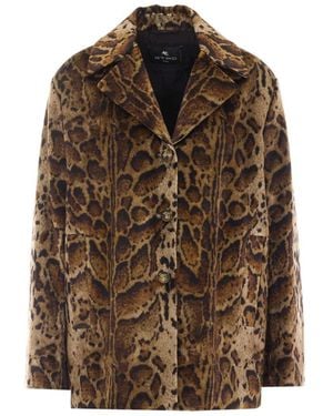 Etro Cropped Velvet Coat With Leopard Motif - Brown