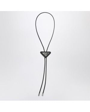 Prada Saffiano Bolo Tie With Logo - Metallic