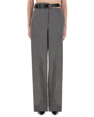 Stella McCartney Tailored Straight-Leg Flannel Pants With Belt - Gray