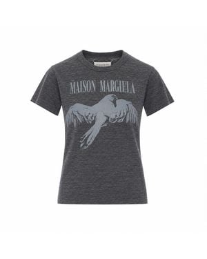 Maison Margiela Logo T-Shirt With Bird Print - Gray