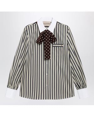 Valentino Striped Cotton Shirt With Scarf - Black