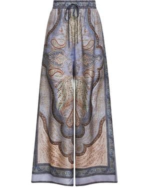 Zimmermann Wanderlust Silk Relaxed Pants - Blue