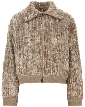 Brunello Cucinelli Mohair Blend Bomber Jacket - Natural