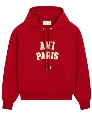 Ami Paris Logo Cotton Hoodie - Red