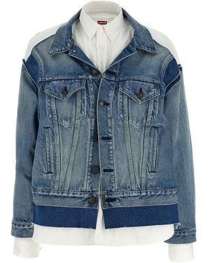 Junya Watanabe Double-Layer Denim Front Shirt Jacket - Blue
