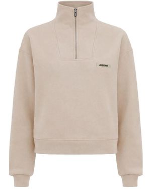 Jacquemus The Gros Grain Zipped-Rollneck Sweatshirt - Natural