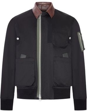 Sacai Utility Bomber Jacket With Leather Details - Black