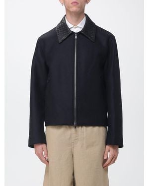 Bottega Veneta Single-Breasted Short Wool Coat With Leather Collar - Blue