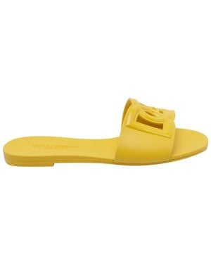Dolce & Gabbana Dolce&Gabbana Calfskin Sliders With Dg Logo - Yellow