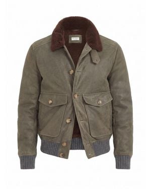 Brunello Cucinelli Waxed Shearling Bomber Jacket - Brown