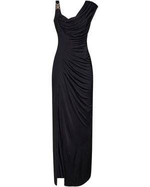 Versace Liquid Jersey Draped Long Dress - Black