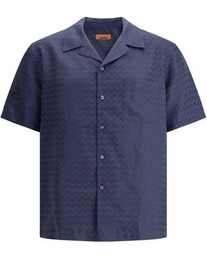 Missoni Bowling Shirt With Shiny Zigzag Pattern - Blue