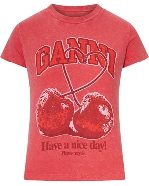 Ganni Jersey T-Shirt With Front Logo - Red