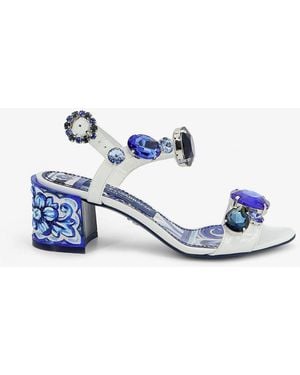 Dolce & Gabbana Dolce & Gabbana Patent Leather Sandals With Maiolica Print - White
