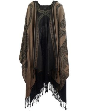 Etro Hooded Cape With All-Over Paisley Motif - Black