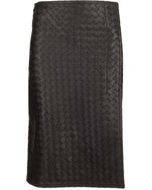 Bottega Veneta Leather Pencil Skirt - Gray