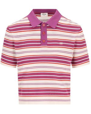 Celine Striped Cotton Polo Shirt - Pink