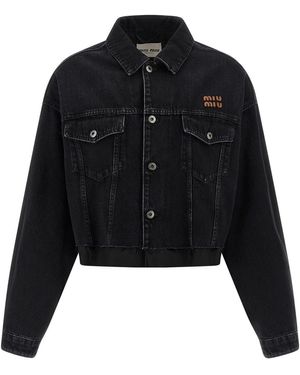 ジャケット MIU MIU DENIM JACKETS NERO Black Black Denim Blouson Jacket | Miu Miu