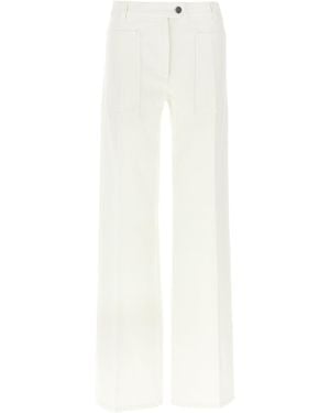 Ferragamo Wide Leg Garment-Dyed Cotton Denim Jeans - White