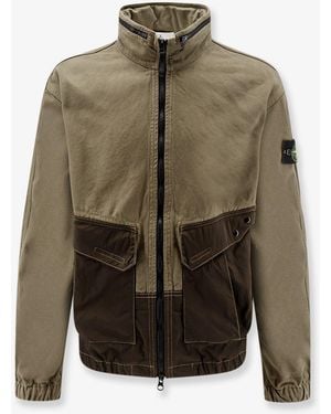 Stone Island Organic Cotton Jacket With Nylon Hood - Green