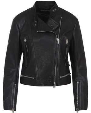 Tom Ford Lamb Leather Biker Jacket With Zipped Cuffs - Black