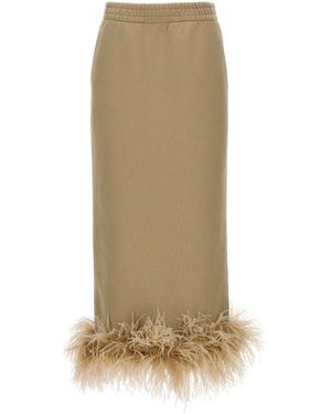 Prada Cotton Feather-Trim Midi Skirt - Natural