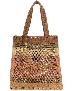 Chloé Embroidered Raffia Small Summer Banana Shopping Bag - Brown