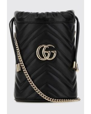 Gucci Gg Marmont Chevron Quilted Nappa Leather Bucket Bag - Black