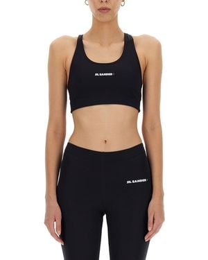 Jil Sander Logo Scoop Neck Top - Black