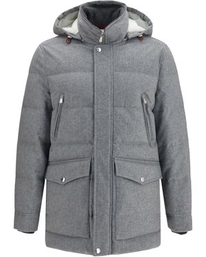 Brunello Cucinelli Down Jacket Cashmere Light-Lead/Lead Padded - Gray