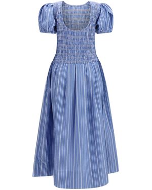 ganni blue and white striped dress GANNI Nouvean Navy Dress in Striped Cotton