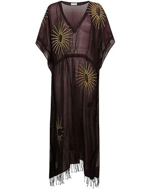 Dries Van Noten Cotton And Silk Embroidered Kaftan - Brown