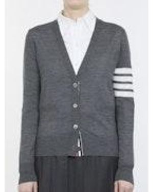 Thom Browne V-Neck Cardigan W/ 4 Bar - Gray