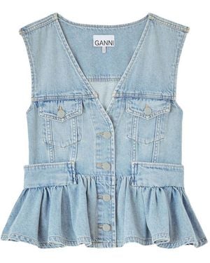 Ganni Denim Peplum Top - Blue
