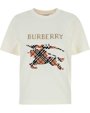Burberry Ivory Stretch Cotton T-Shirt - White